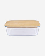 Cuisine Art Rectangular Glass Food Container with Bamboo Lid Clear 640ml