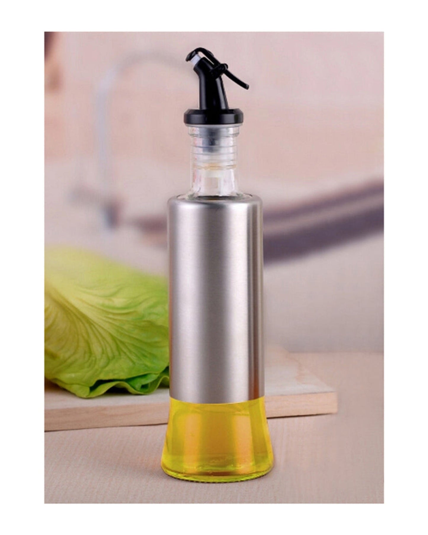 Cuisine Art Soda Lime Glass Oil Bottle, 300ml, Silver & Transparent