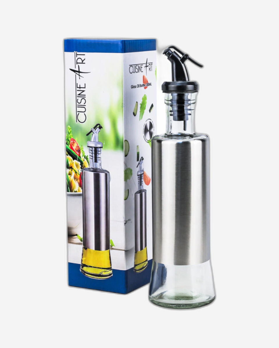 Cuisine Art Soda Lime Glass Oil Bottle, 300ml, Silver & Transparent