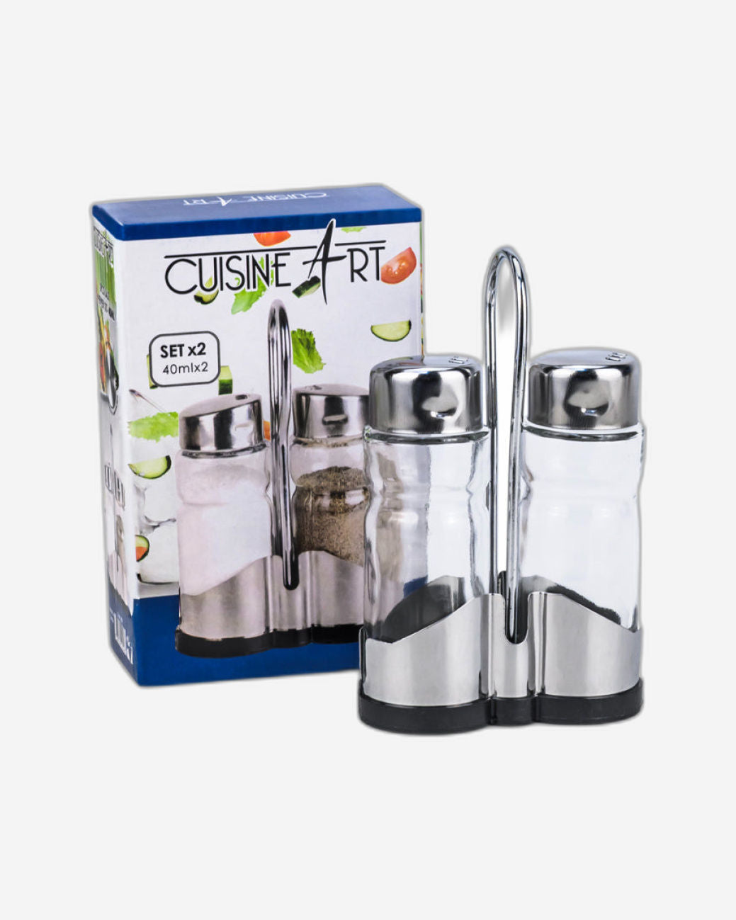 Cuisine Art Soda Lime Glass Salt Pepper Set, 40ml, 2 Pieces, Transparent