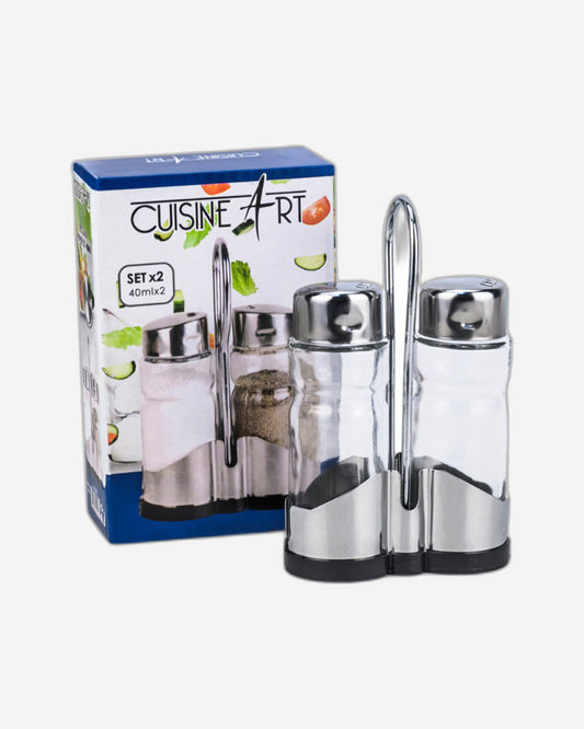 Cuisine Art Soda Lime Glass Salt Pepper Set, 40ml, 2 Pieces, Transparent