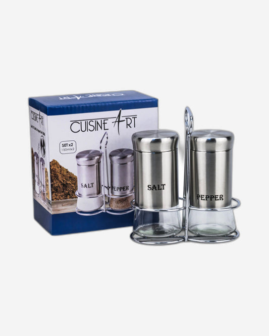 Cuisine Art Soda Lime Glass Salt & Pepper Set, 150ml, 2 Pieces, Silver