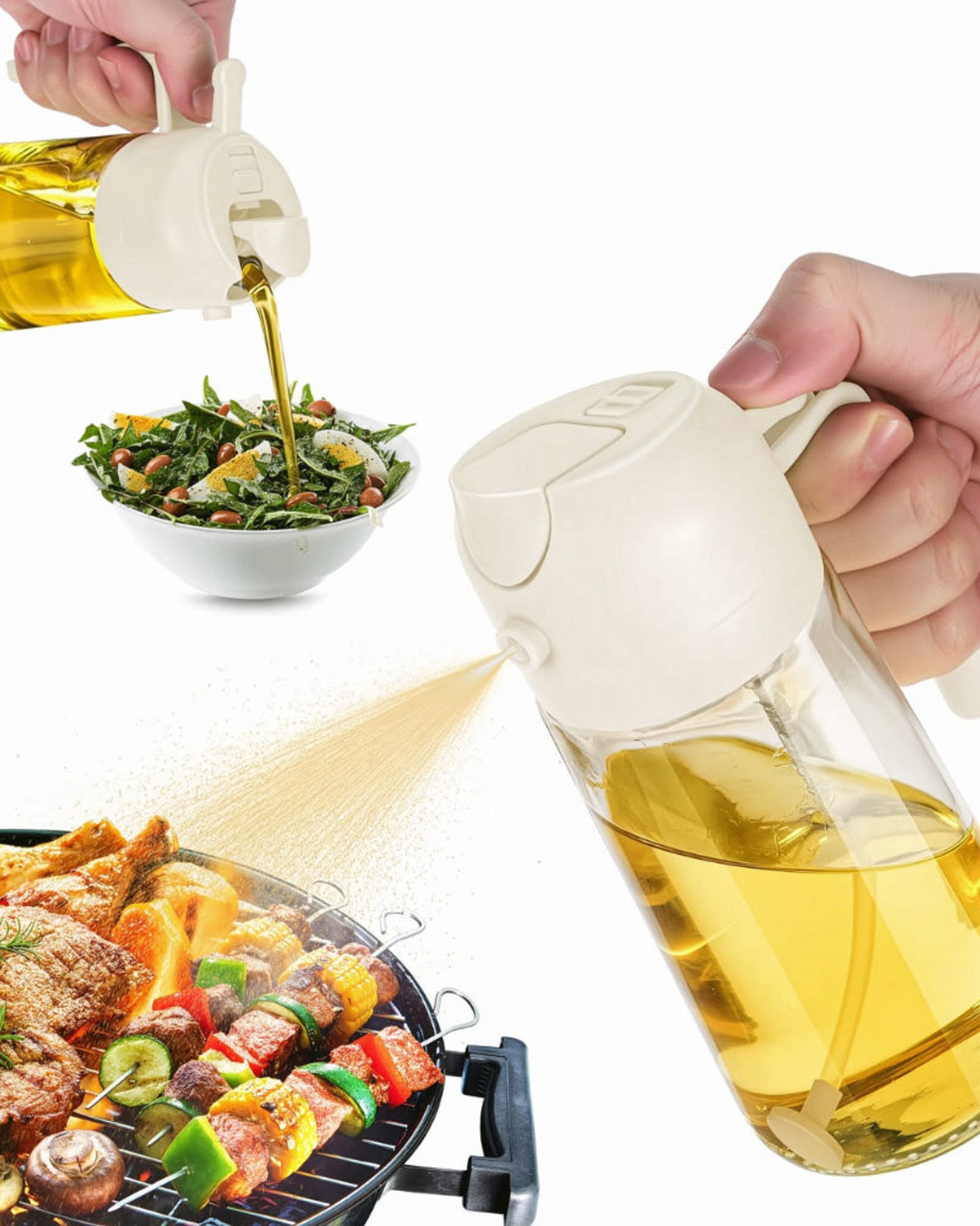 Cuisine Art Soda Lime Glass Oil Bottle with Spray & Pour, 420ml, Transparent