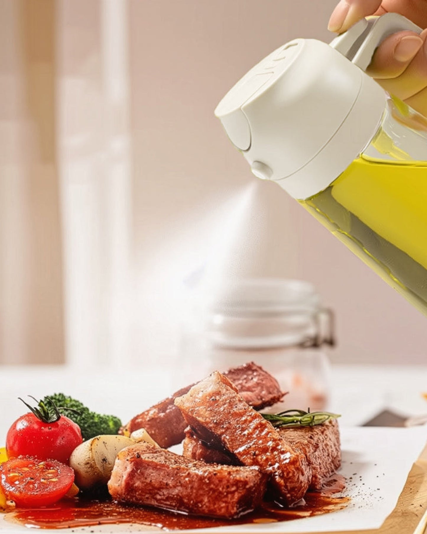 Cuisine Art Soda Lime Glass Oil Bottle with Spray & Pour, 420ml, Transparent