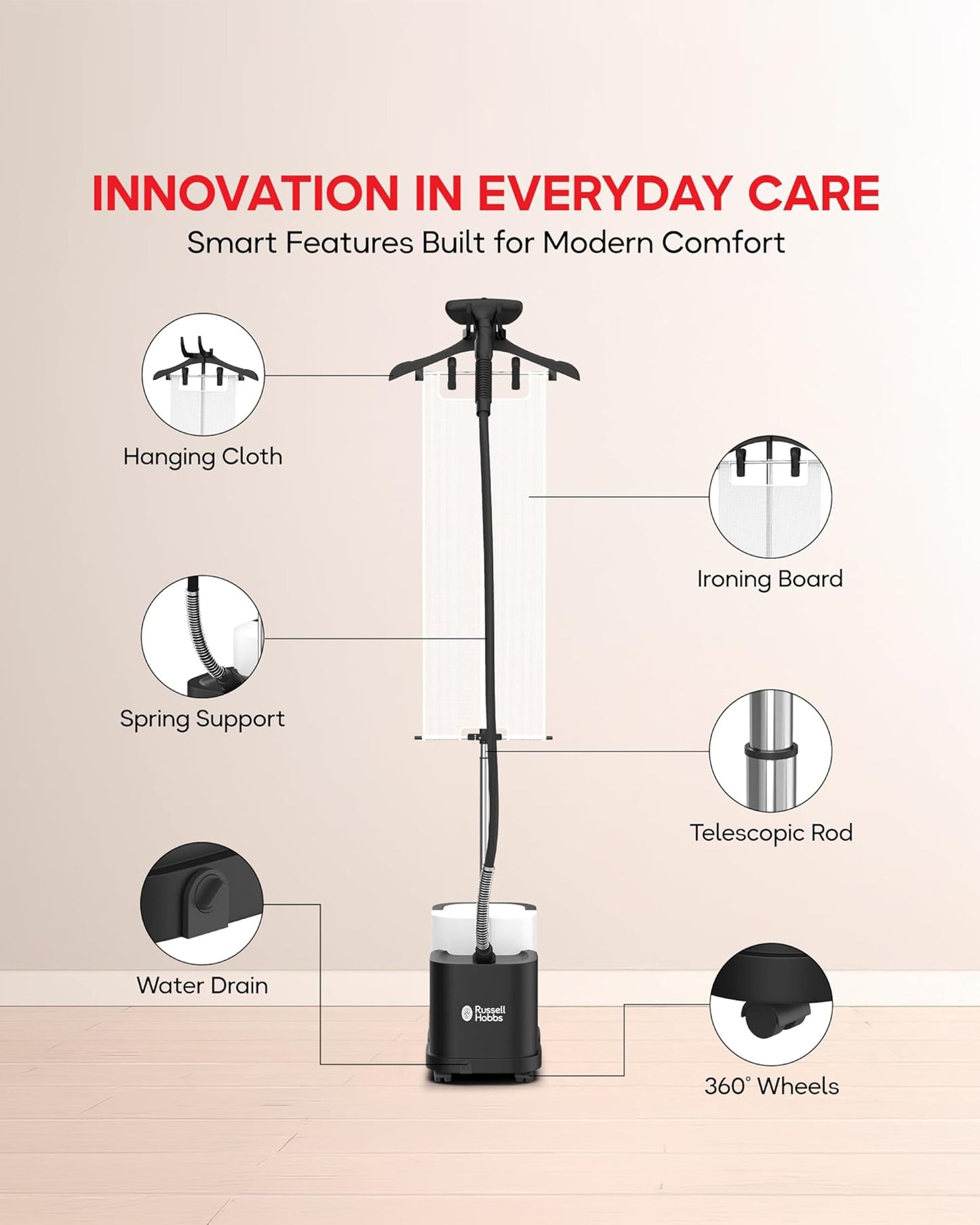 Russell Hobbs GS102 Aura Steam Garment Steamer 2200W  Black