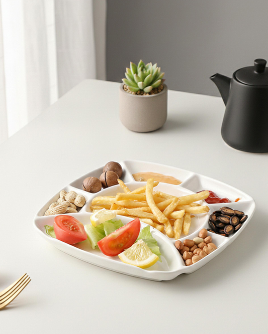 Shallow Porcelain Compartment Serving Plate