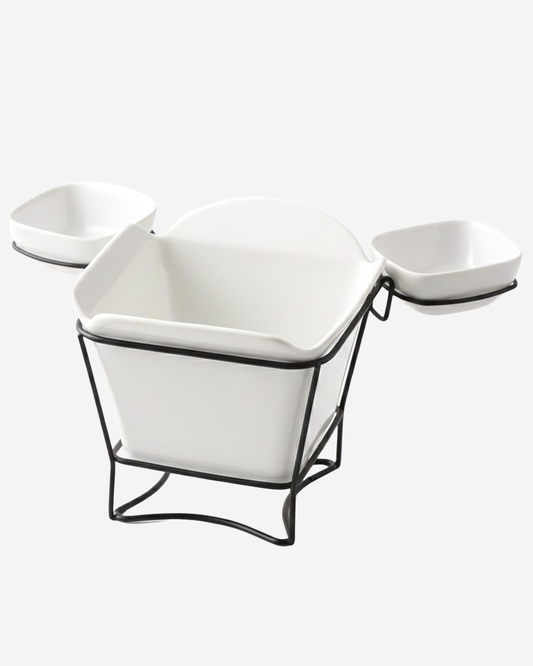 Shallow Porcelain Fries Holder with Stand