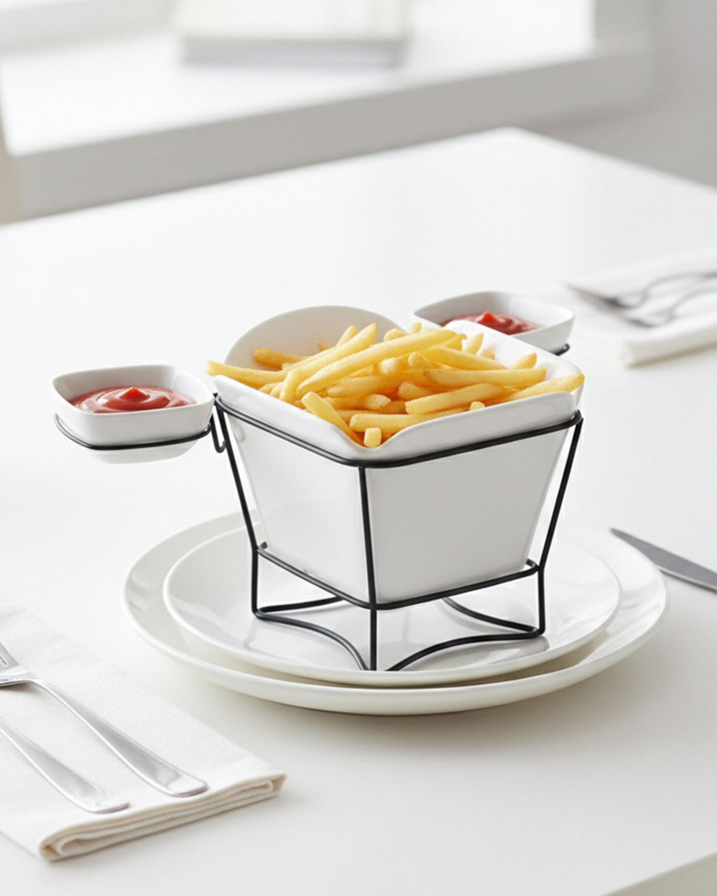 Shallow Porcelain Fries Holder with Stand
