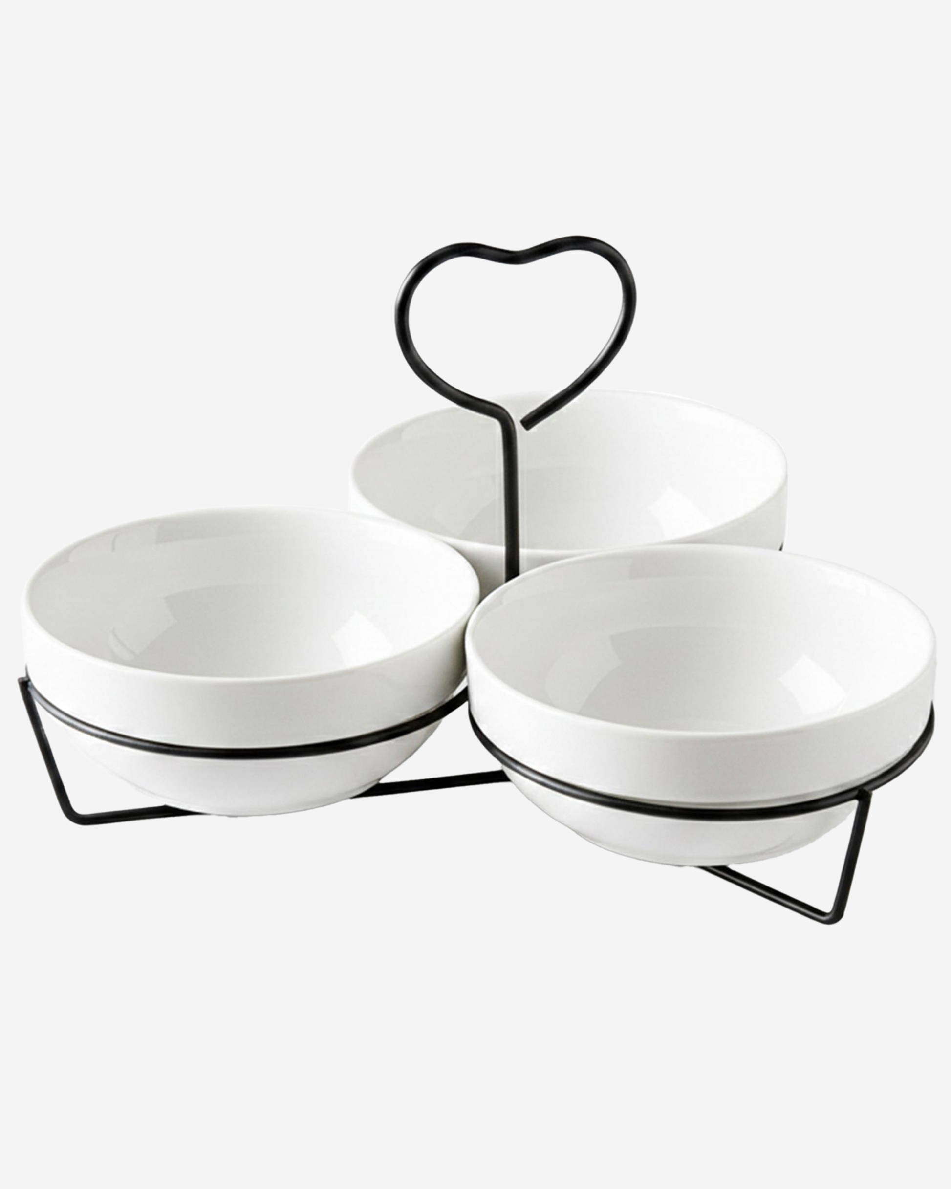 Shallow Round Bowl Set with Metal Black Stand