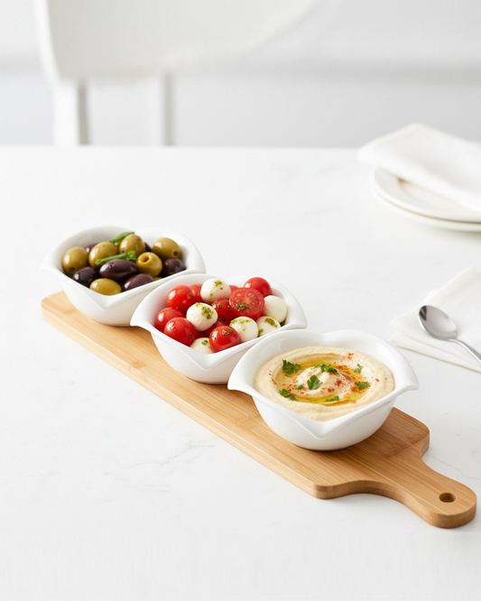 Shallow Luxury Bowl Set with Bamboo Stand