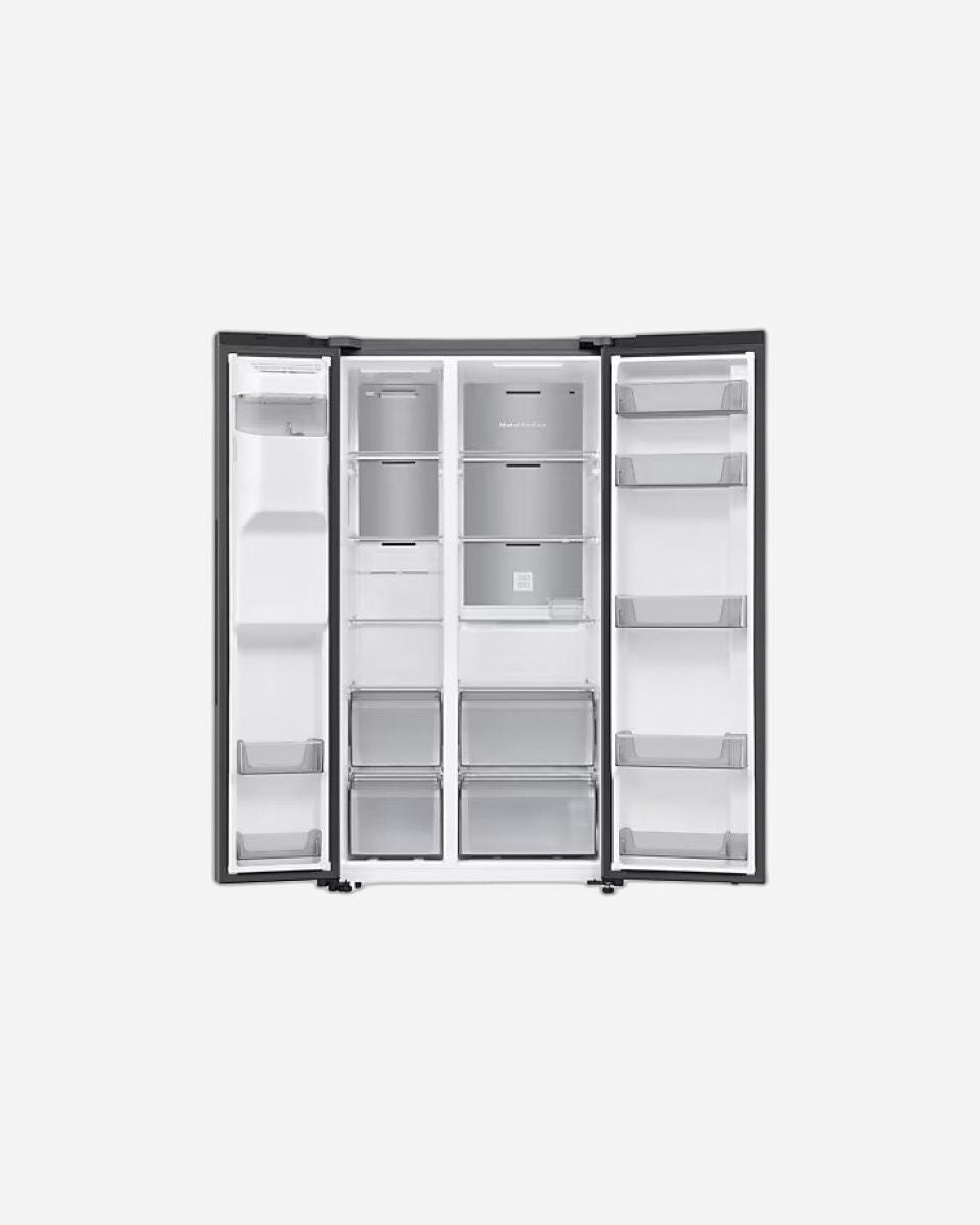 Samsung Bespoke AI 635L Side-by-Side Refrigerator, Black Finish, Water Dispenser, SpaceMax Design – RS70F64K1TAE (Milano Water Purifier Free)