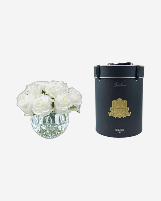 "Rose Buds Bouquet" in Glass Vase with 13 Artificial Silk Flowers