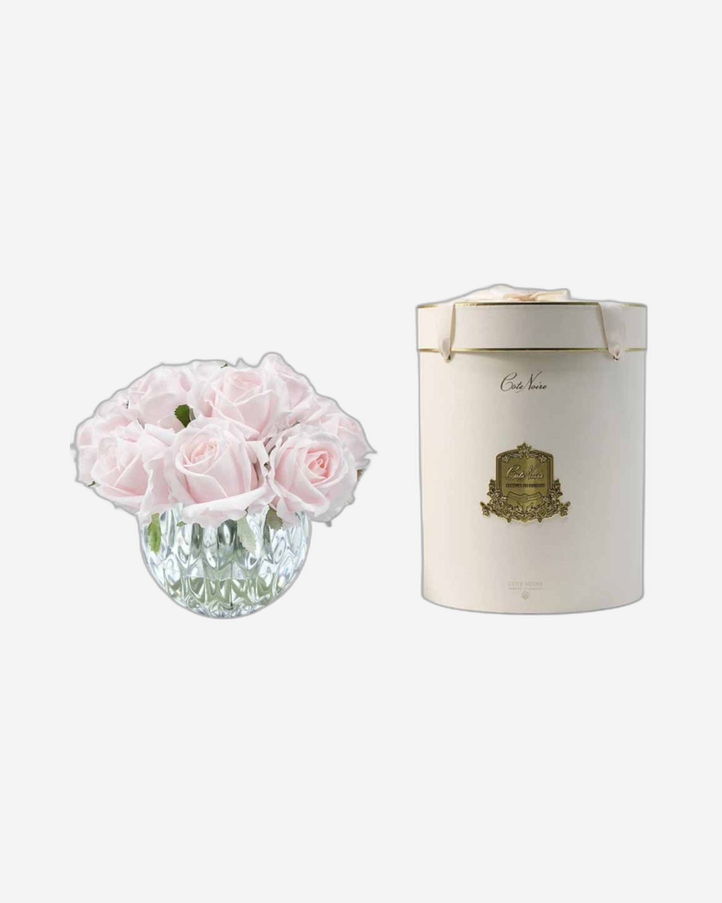 "Rose Buds Bouquet" in Glass Vase with 13 Artificial Silk Flowers