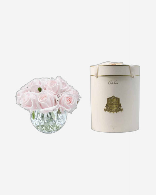 "Rose Buds Bouquet" in Glass Vase with 13 Artificial Silk Flowers