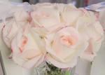 "Rose Buds Herringbone Bouquet" in Glass Vase with Artificial Silk Flowers