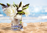 "Rose & Lily Bouquet" in Glass Vase with Artificial Silk Flowers - Ivory White