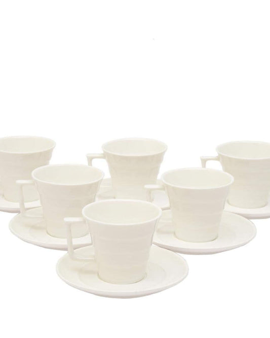 Shallow 12-Piece Tea Cup and Saucer Set, White, 200 ml, Bone China - Elegant and Durable Tea Set for Every Occasion