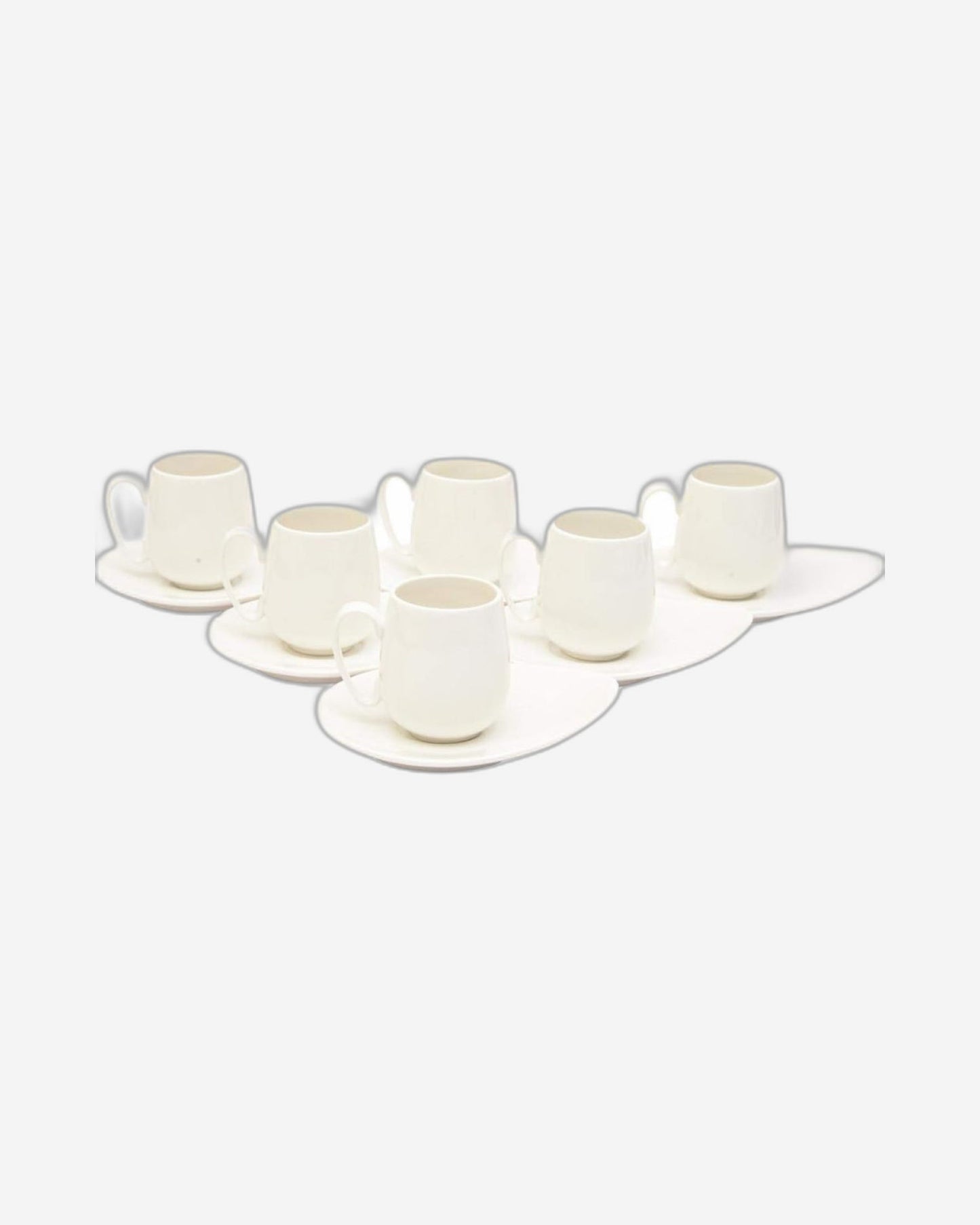 Shallow Cup and Saucer Set, 12 Pieces, 90 ml, White, Bone China – Elegant Tea Cups with Saucers for Tea Parties and Everyday Use