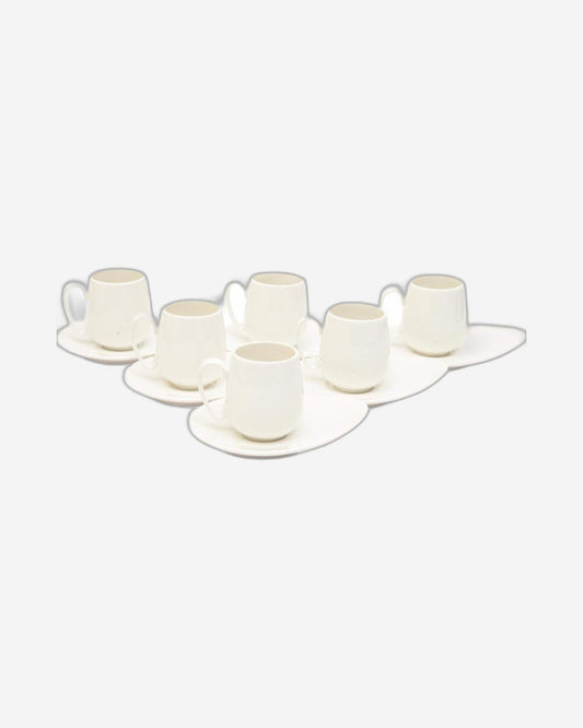 Shallow Cup and Saucer Set, 12 Pieces, 90 ml, White, Bone China – Elegant Tea Cups with Saucers for Tea Parties and Everyday Use