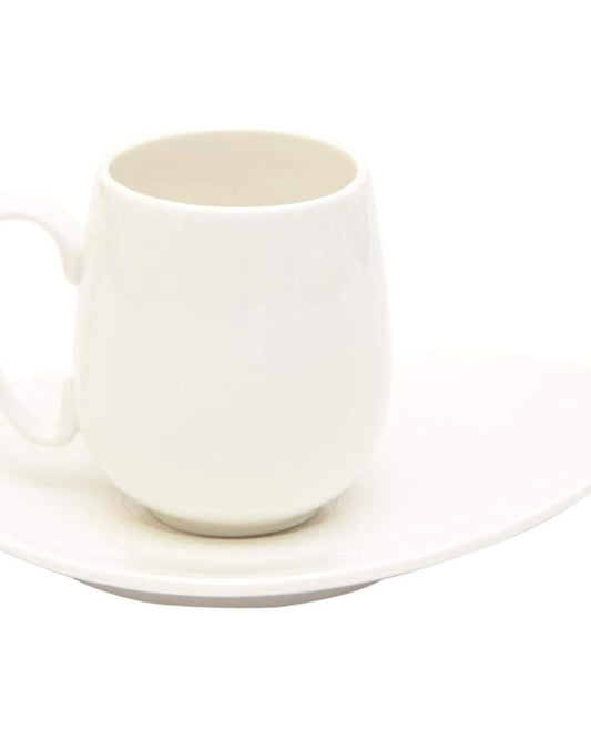 Shallow Cup and Saucer Set, 12 Pieces, 90 ml, White, Bone China – Elegant Tea Cups with Saucers for Tea Parties and Everyday Use