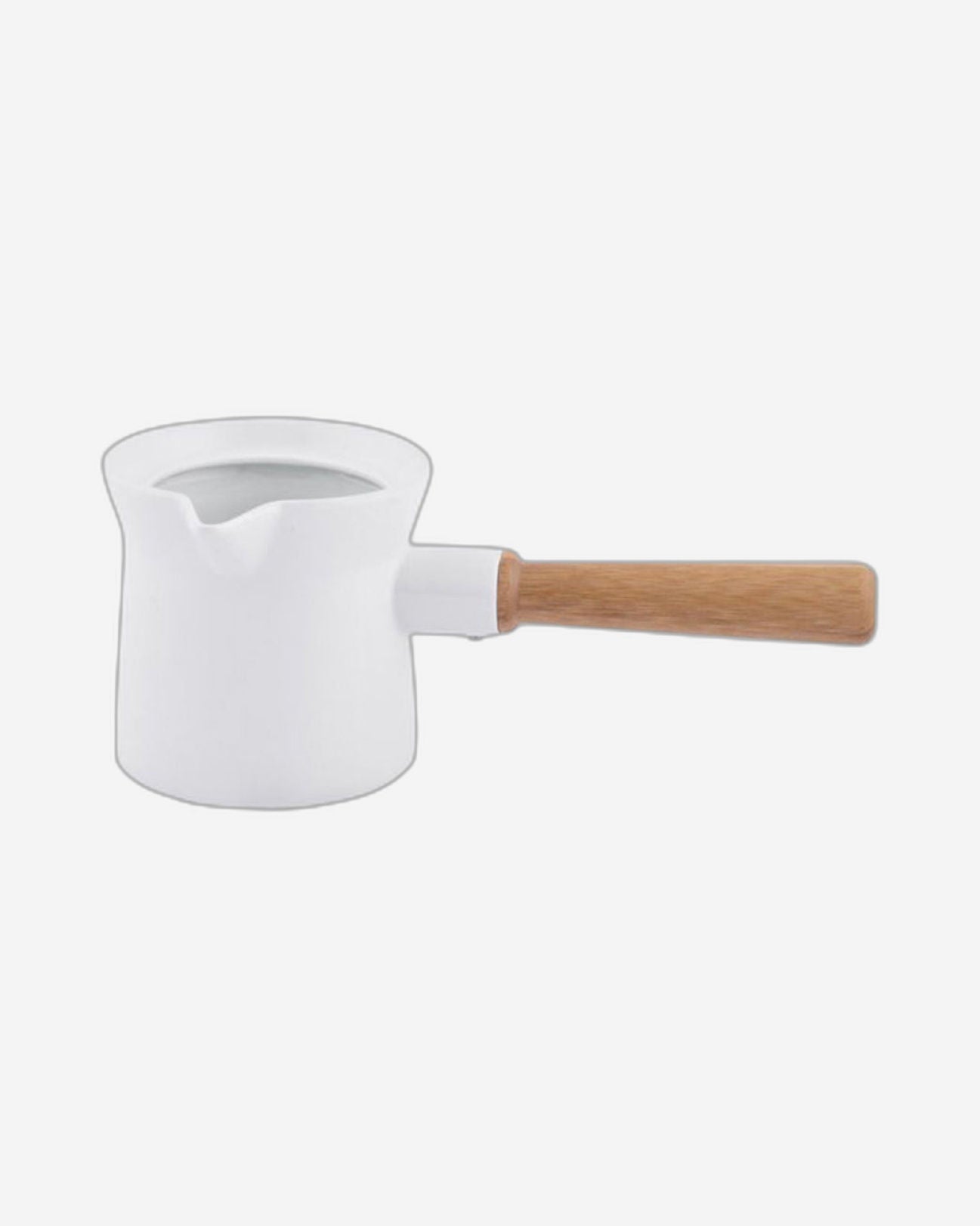 Shallow Ceramic White Coffee Warmer with Bamboo Handle - Stylish Beverage Warmer for Hot Drinks