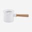 Shallow Ceramic White Coffee Warmer with Bamboo Handle - Stylish Beverage Warmer for Hot Drinks