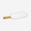 Shallow Porcelain Ceramic Plate with Bamboo Handle - Gourmet Serveware Tableware, 35x15x2.3cm, White - Brown