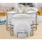 Shallow 15-Piece Porcelain Soup Set with Gold Stand – Elegant Dinnerware for Serving