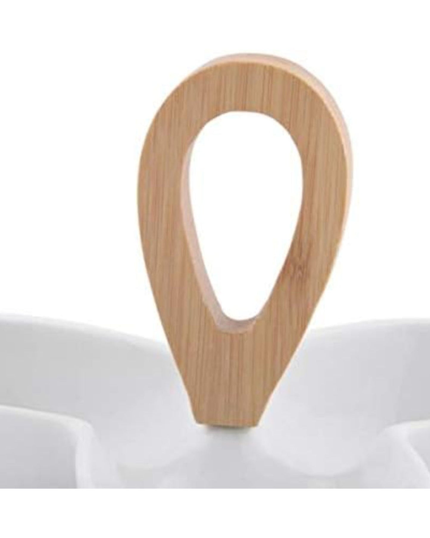 Shallow Ceramic White Serveware – 3-Section Plate with Bamboo Handle