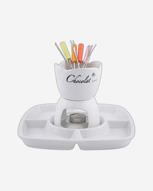 Shallow Porcelain Fondue Set, White – Elegant Serveware for Cheese, Chocolate, and More