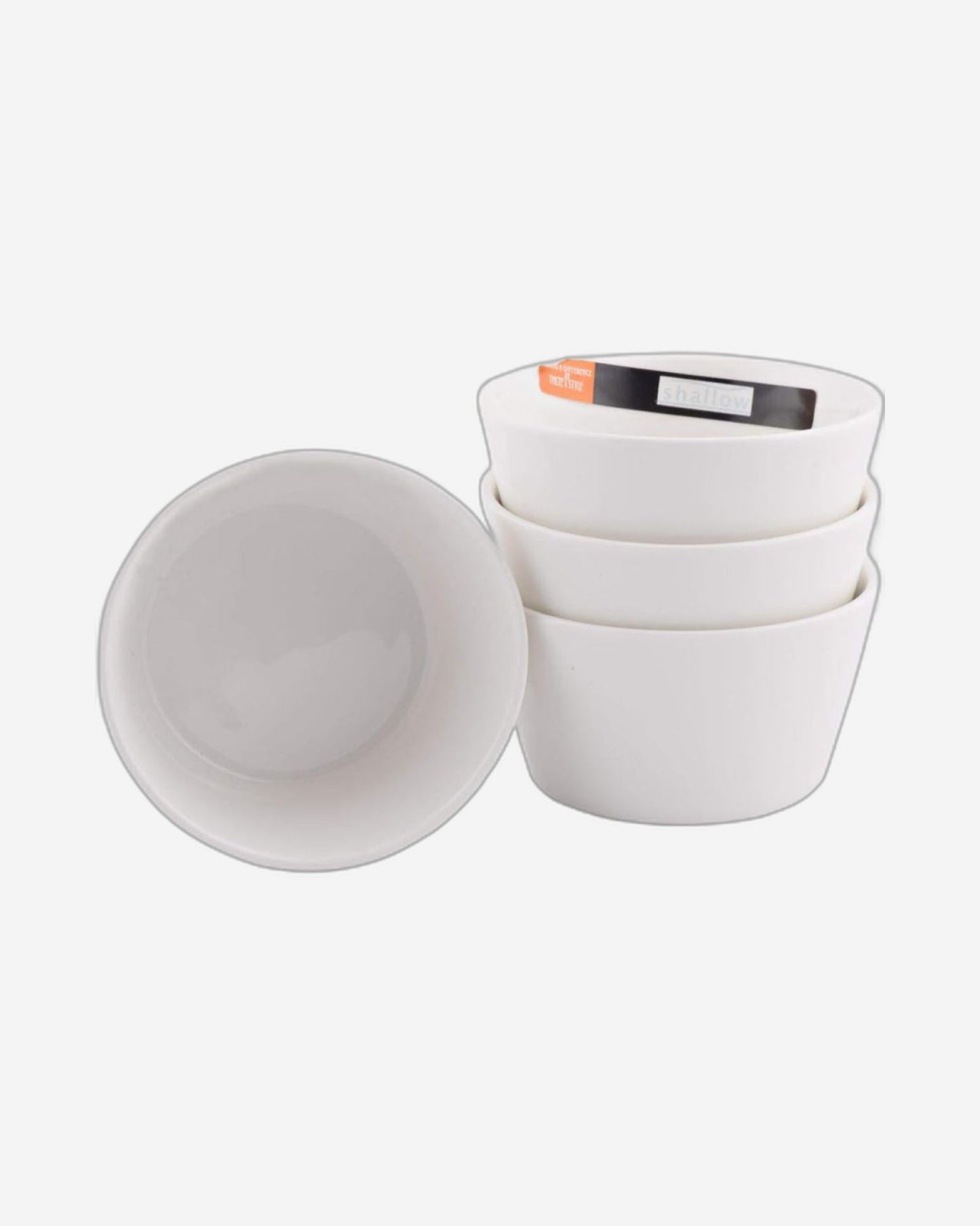 Shallow Porcelain 5-Piece Serving Set, White and Red – Elegant Tableware with 4 Cups and Red Tray