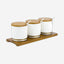 Shallow Porcelain New Verde 3-Compartment Condiment Set with Bamboo Tray - Elegant Tabletop Delight