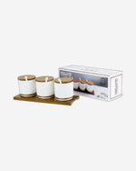 Shallow Porcelain New Verde 3-Compartment Condiment Set with Bamboo Tray - Elegant Tabletop Delight