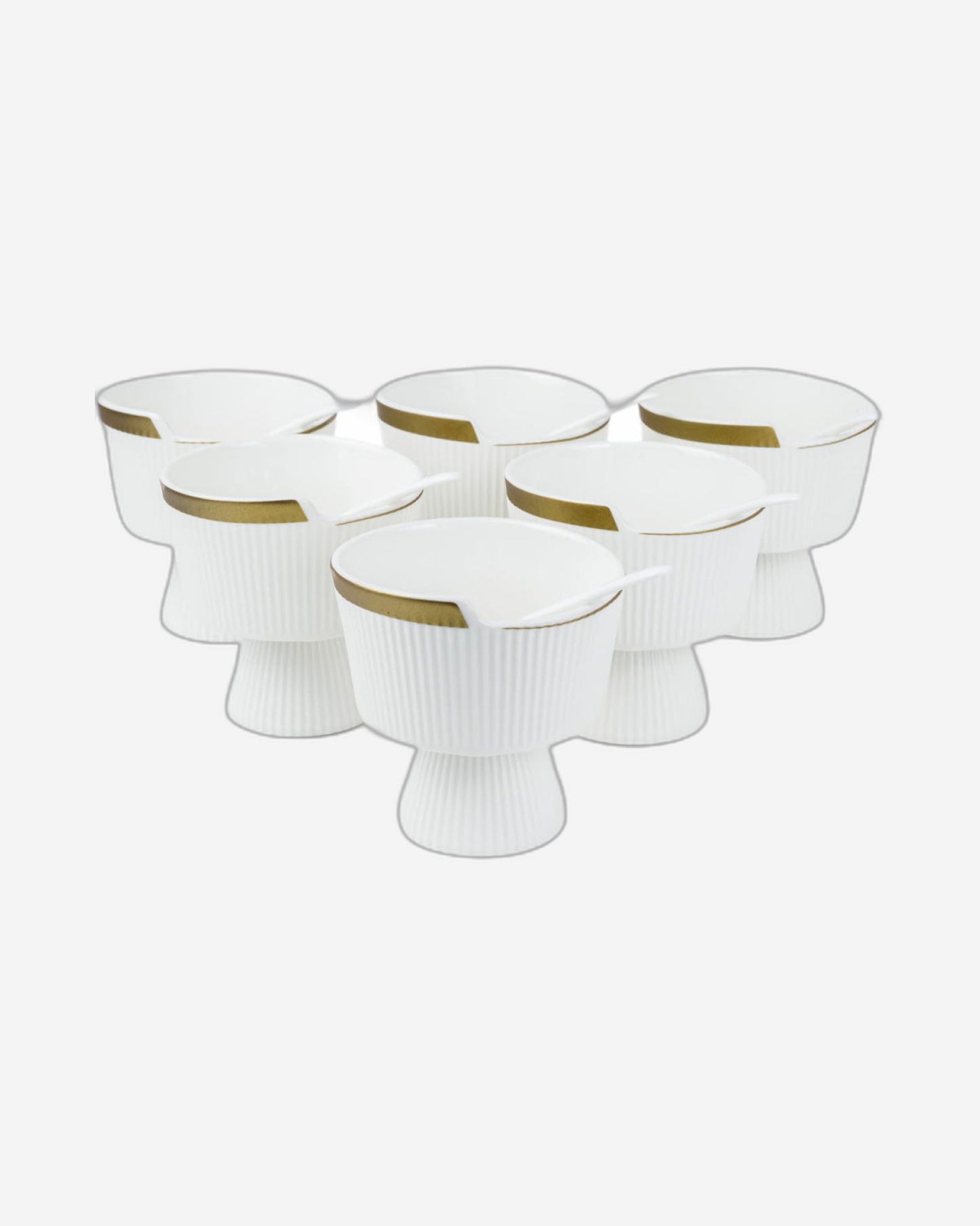 Shallow Porcelain New Verde Set Of 6 - Ice Cream Bowls with Spoons (230ml) - Elegant Dessert Indulgence
