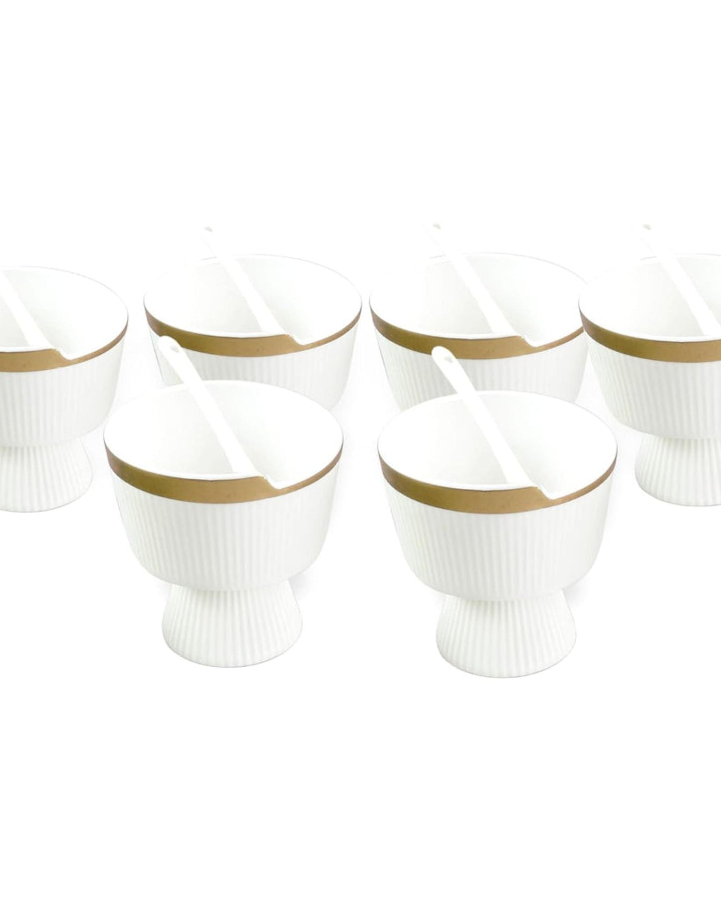 Shallow Porcelain New Verde Set Of 6 - Ice Cream Bowls with Spoons (230ml) - Elegant Dessert Indulgence