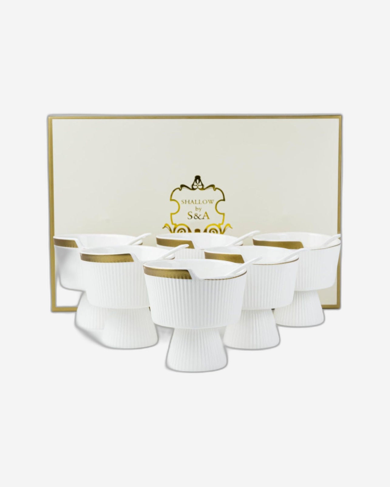 Shallow Porcelain New Verde Set Of 6 - Ice Cream Bowls with Spoons (230ml) - Elegant Dessert Indulgence