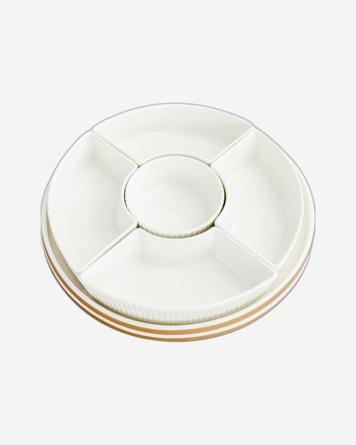 Shallow Porcelain New Verde 5-Compartment Serving Set - 26cm - Elegant Tableware for Culinary Delights