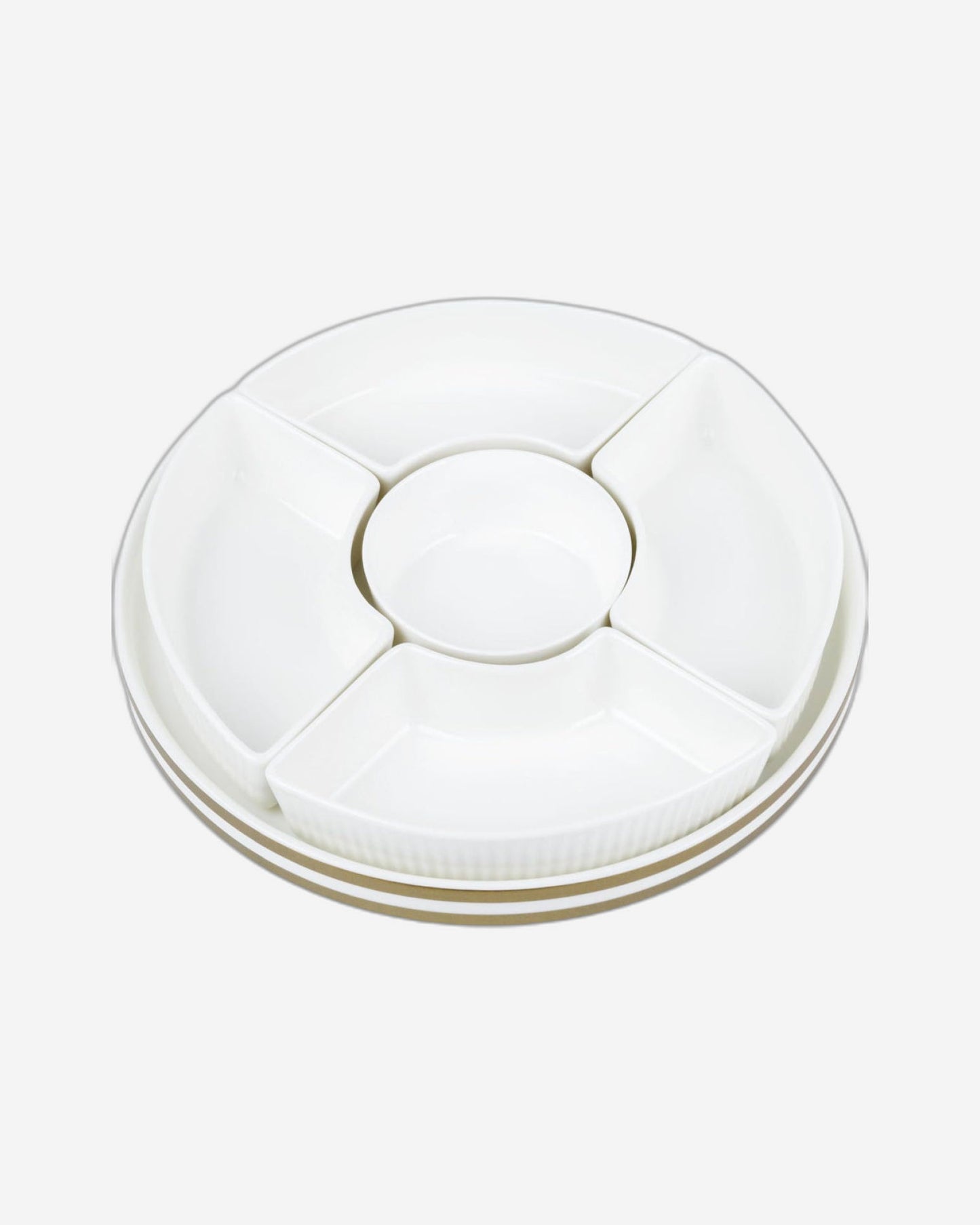 Shallow Porcelain New Verde 5-Compartment Serving Set - 26cm - Elegant Tableware for Culinary Delights