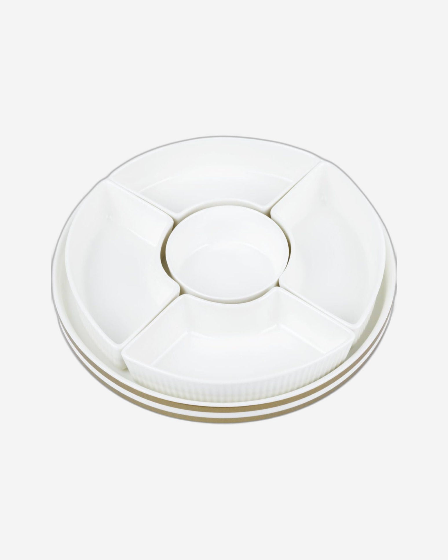 Shallow Porcelain New Verde 5-Compartment Serving Set - 26cm - Elegant Tableware for Culinary Delights