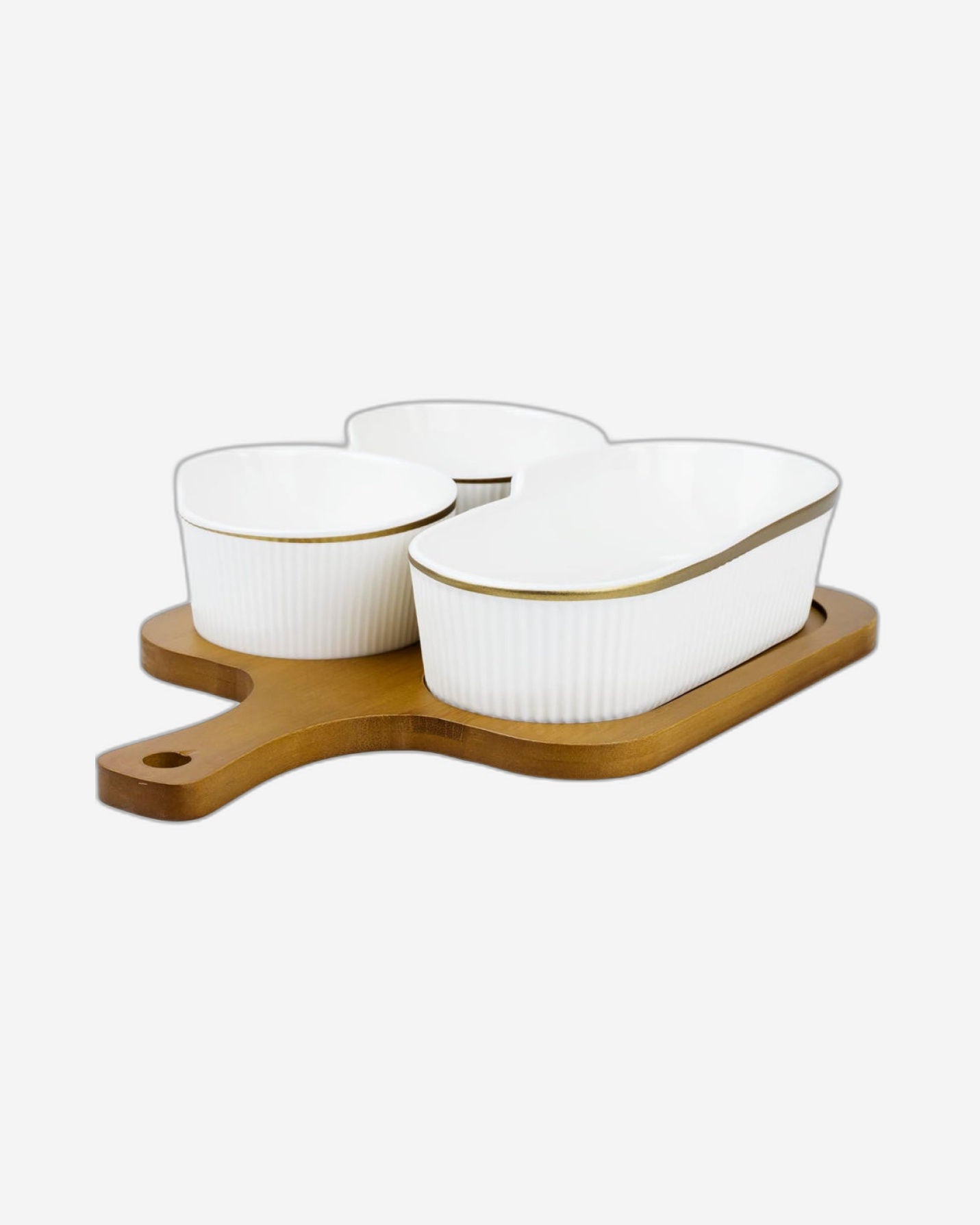 Shallow Porcelain New Verde 3-Compartment Serving Set with Bamboo Tray - Elegant Culinary Presentation