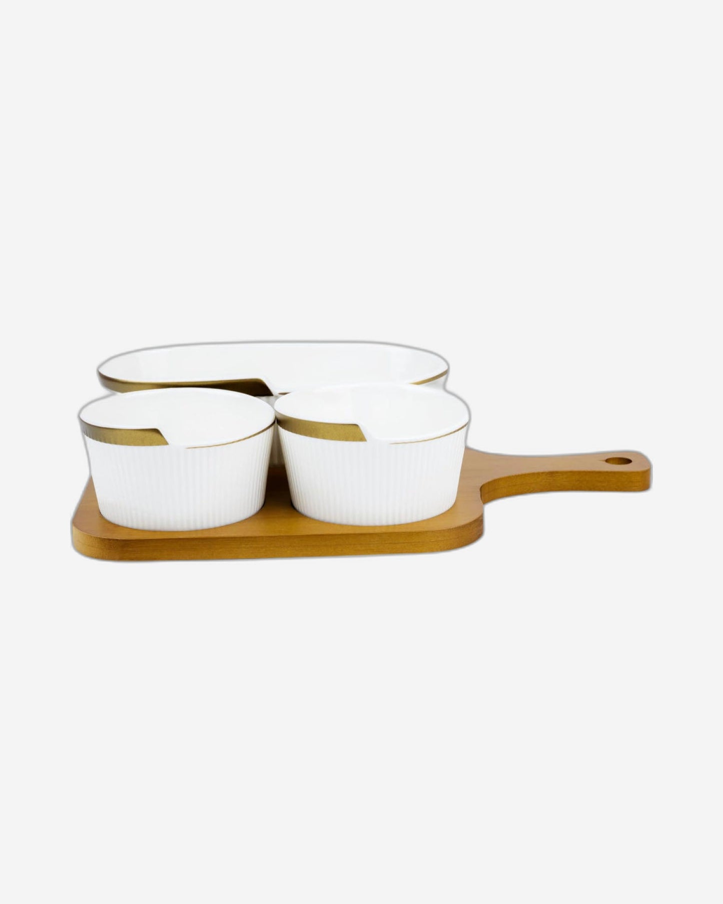 Shallow Porcelain New Verde 3-Compartment Serving Set with Bamboo Tray - Elegant Culinary Presentation