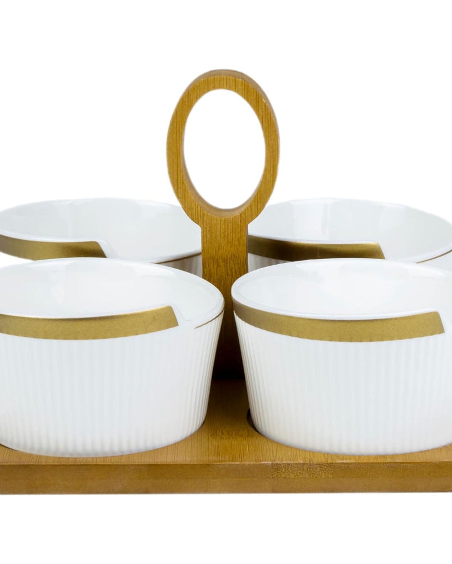Shallow Porcelain New Verde 4-Compartment Serving Set with Bamboo Tray - Elegant Culinary Presentation