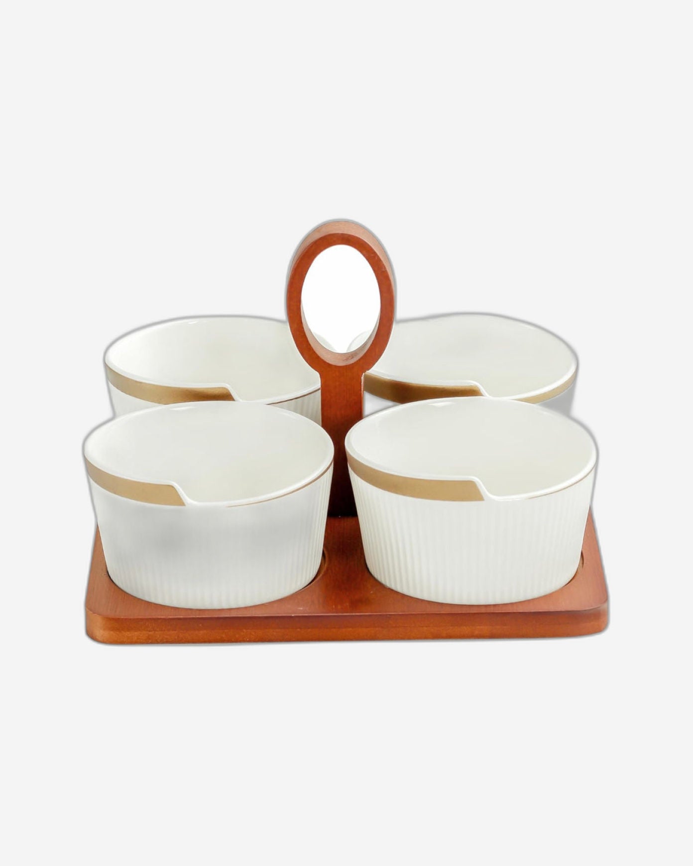 Shallow Porcelain New Verde 4-Compartment Serving Set with Bamboo Tray - Elegant Culinary Presentation