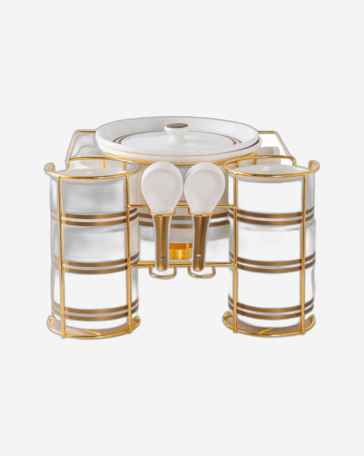 Shallow Porcelain New Verde 16-Piece Soup Set with Stand - Elegant Dining Ensemble