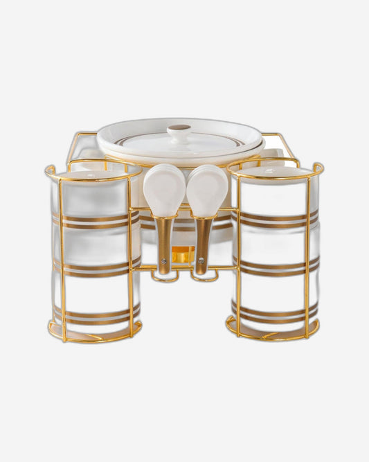 Shallow Porcelain New Verde 16-Piece Soup Set with Stand - Elegant Dining Ensemble