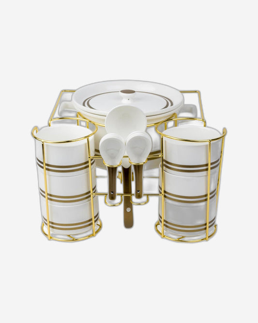 Shallow Porcelain New Verde 16-Piece Soup Set with Stand - Elegant Dining Ensemble