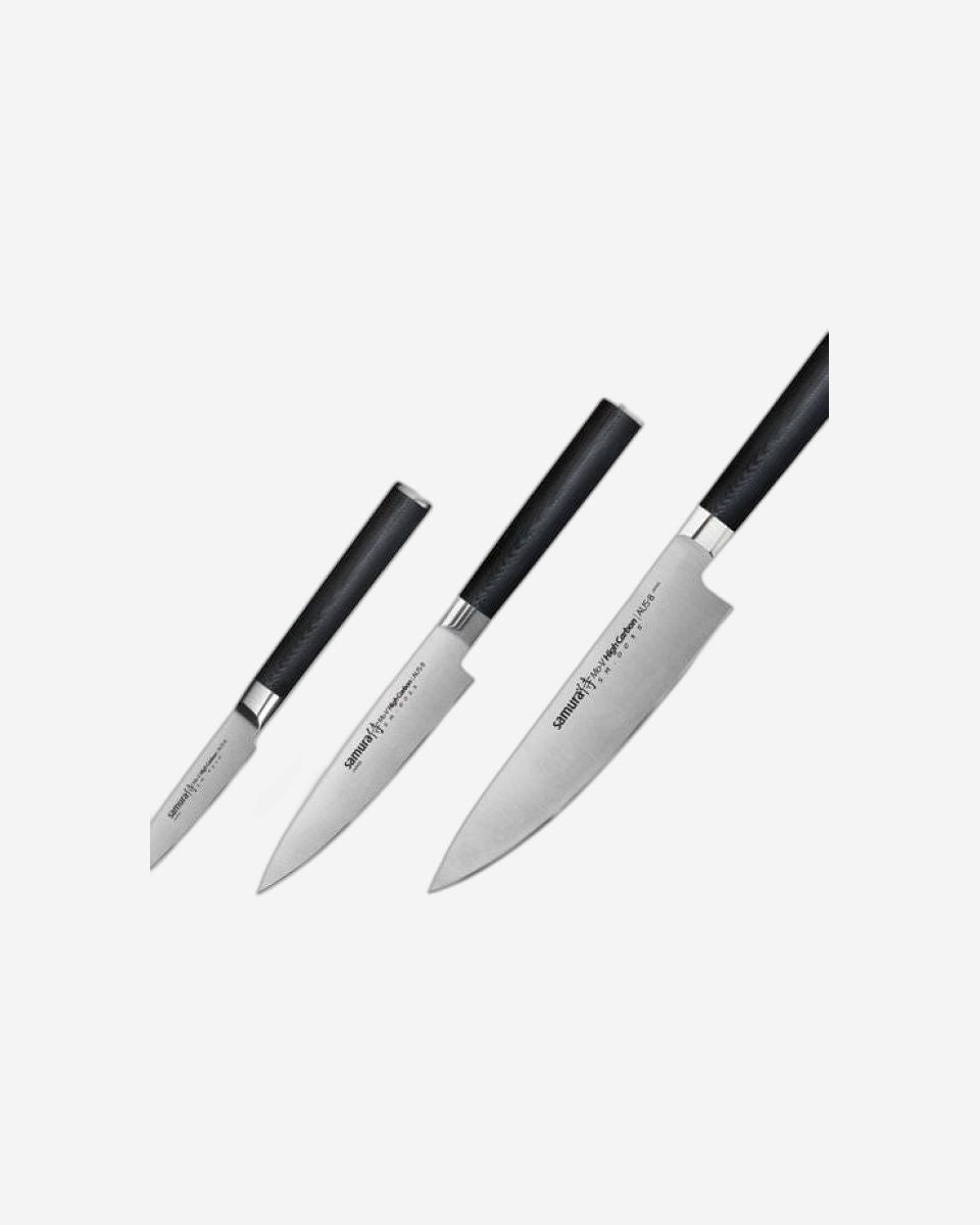 Samura MO V Set of 3 kitchen knives in a gift box: Paring knife, Utility knife, Chef's knife  SM 0220