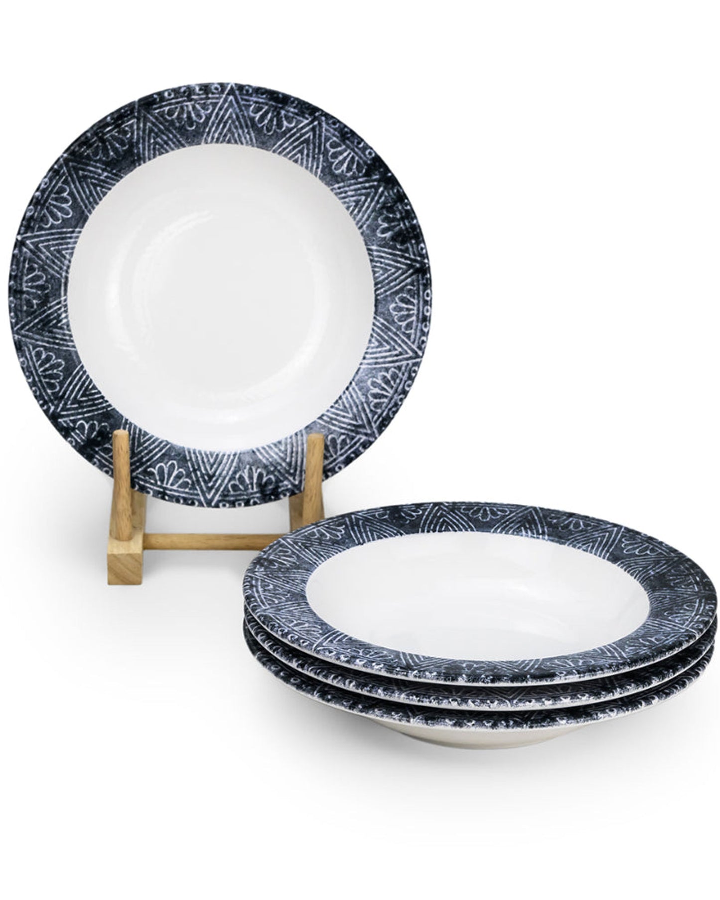 Edessa Ceramic Ginko 22Cm Round Soup Plate, White (Set of 4)