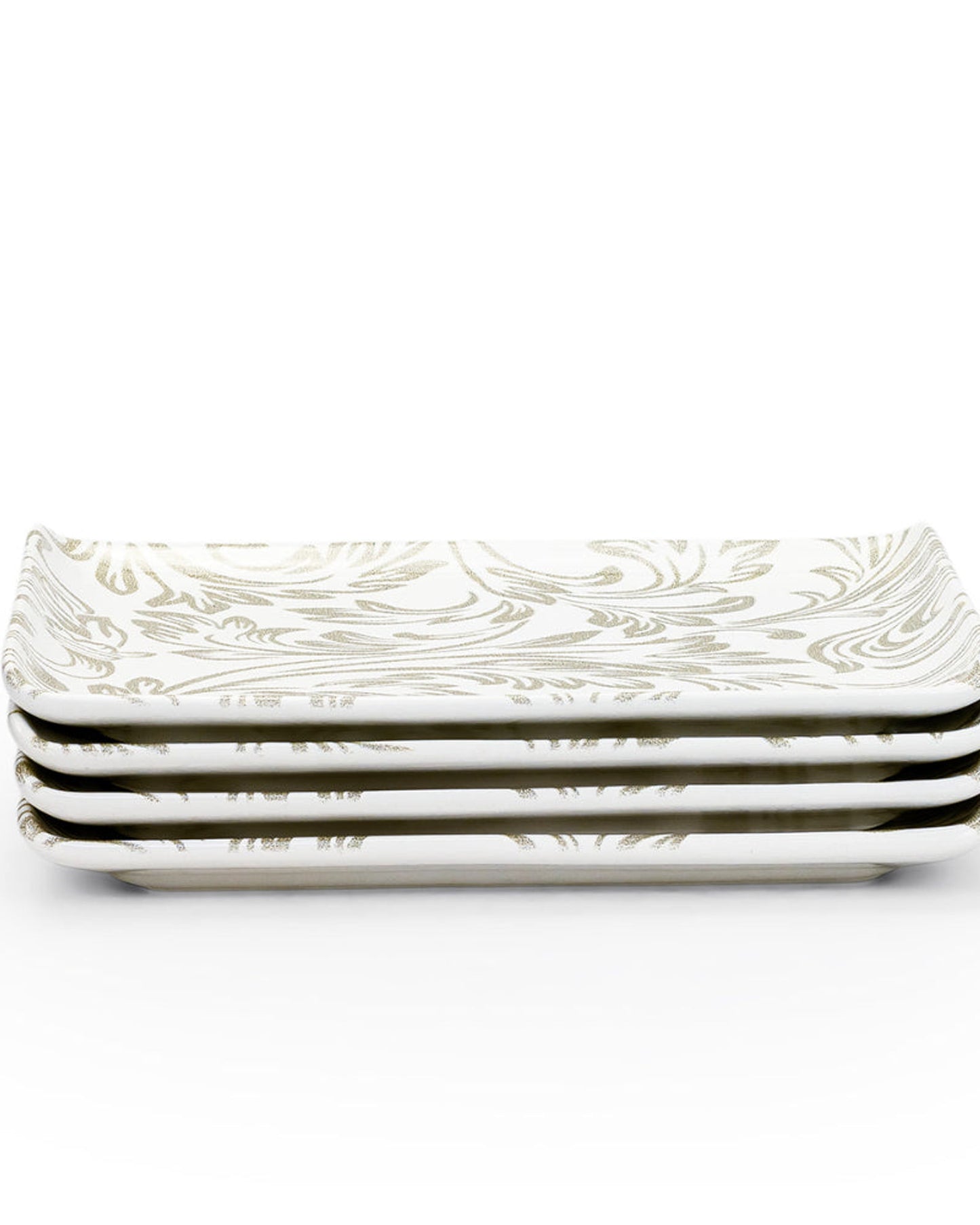 Edessa Elana Ceramic Rectangle Serving Plate (White, 12.5 x 24cm, Set of 4)