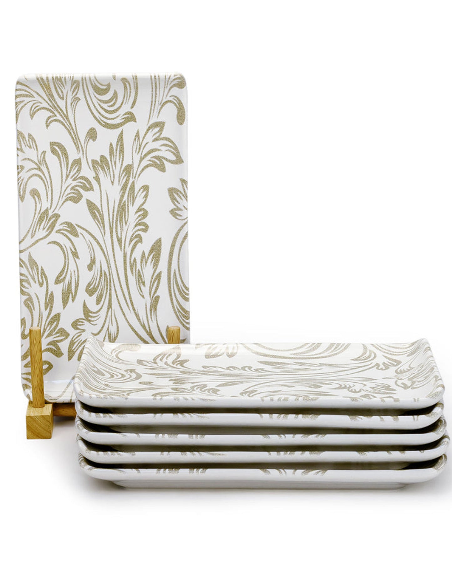 Edessa Elana Ceramic Rectangle Serving Plate (White, 12.5 x 24cm, Set of 6)